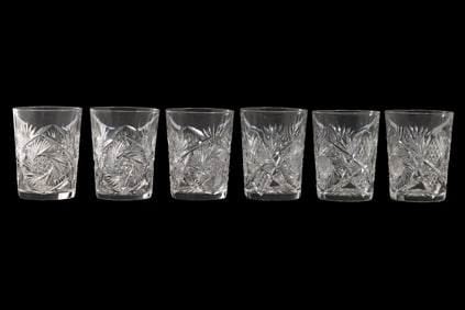 Set of 6 American Brilliant Cut Glass Tumblers , Faint signature on base - See Pictures