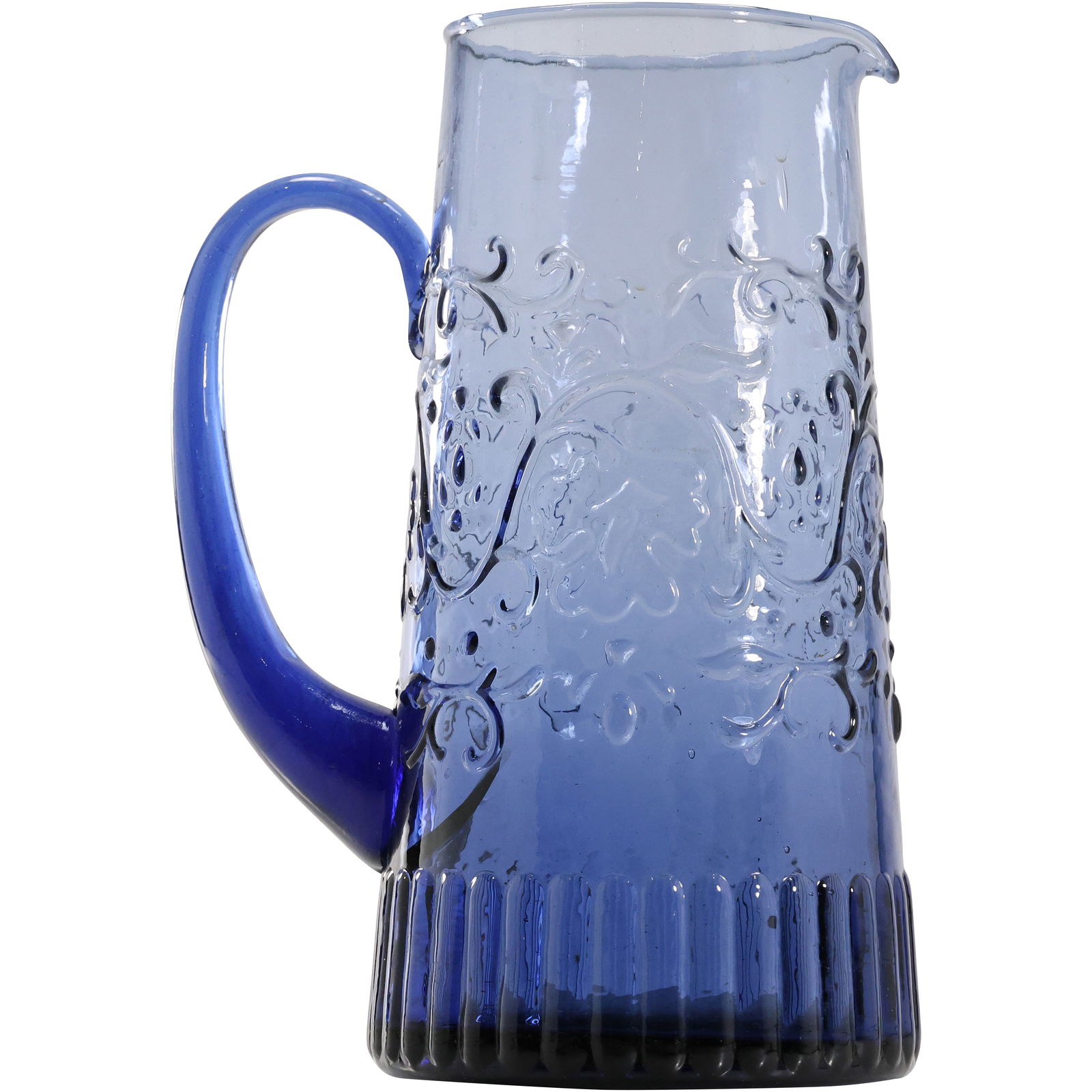 Cobalt Blue Glass Lemonade Pitcher with Embossed Pattern 10 in. height x 8 in. wide (1 of 12)