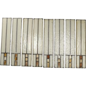 Set of 8 Matching Leaded Stain Glass Panels Style of Frank Lloyd Wright 14 in. x 3.5 in.