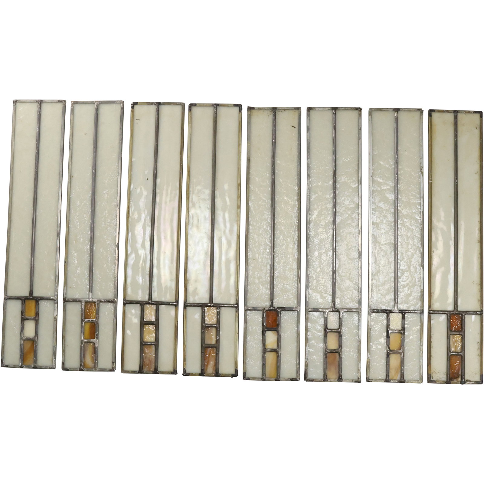 Set of 8 Matching Leaded Stain Glass Panels Style of Frank Lloyd Wright 13.75 in. x 2.75 in. (1 of 19)