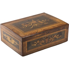 Quality 19th C. Victorian Renaissance Walnut and Rosewood Inlaid Jewelry Box