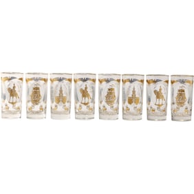 Set 8 Libbey Americana Highball Glasses White, Andrew Jackson, Perry Flagship, Independence Hall