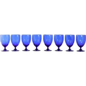 Set 8 Libbey Cobalt Blue Short Stem Drinkware,  Wine / Water Glass