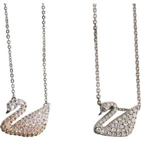 2 Fashion Necklaces, Swans with Swarovski Crystals - See Pictures