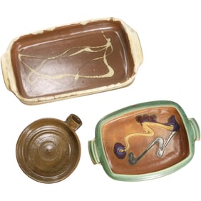 3 Assorted Studio Pottery Serving Dishes including Abu Dhabi Pottery - See Pictures