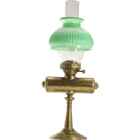 Antique Brass Electrified Oil Convertible Table Lamp with Green Glass Shade