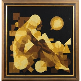 Patrice Allart (b. 1945) France, 1970s "Eve" Embrodered Cubism Woman Tapestry, Framed