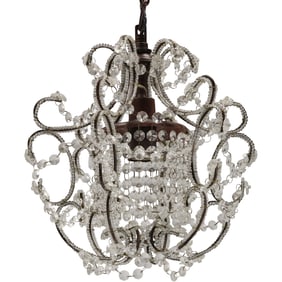 Hollywood Regency Beaded Crystal and Prisms Hanging Pendant Fixture 12 in. x 12 in.