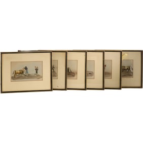 Set of 6 Framed Matador Bullfighting Watercolors with Actual Feathers