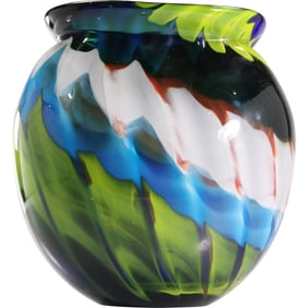 Art Glass Colorful Heavy Thick Glass Abstract Swirl Vase 10.5 in. height x 9.5 in. wide