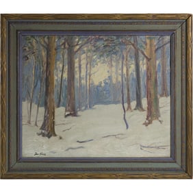 Ivan Trusz [1869-1941] Ukraine, Winter Landscape, Oil on Board Painting, Signed