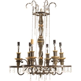 Hollywood Regecy 6-Light Chandelier with Glass Beading, Glass Rosettes 24 in. x 18.5 in. dia.