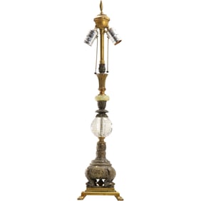 Vintage Marbro Rare Brass Cast Metal Dolphin Serpets Controlled Bubble Glass Table Lamp