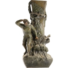 19th C. French Cast Metal Spelter "Scout" Figural Vase in Original Patina 18 in. height x 9.5 in.