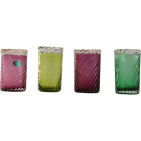 4 BALBOA Italian Art Glass Amethyst and Green Tumblers - Original Labels