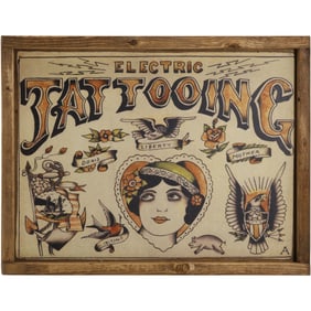 Novelty Printed Wood Sign: ELECTRIC TATTOOING 17 inches x 13 inches
