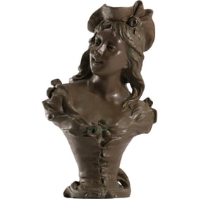 Signed Sylvain Kinsburger (1855 - 1935 France], Cast Metal Spelter Fashion Woman Bust