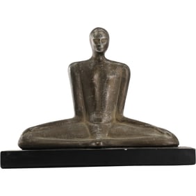 Vintage Sculpture of a Seated Figure in a Meditative Pose, 10 in. height x 13 in. wide