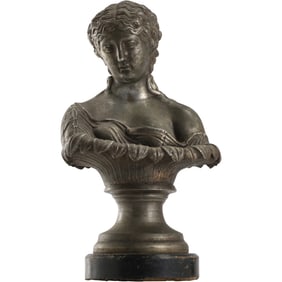 19th C. Cast Metal Spelter Bust Sculpture of Clytie, a Water Nymph from Greek Mythology 9 in.