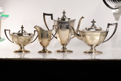 4 Piece Continental Silver Plate Hallmaked 2 Teapots, Sugar and Creamer