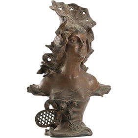 Art Nouveau Cast Metal Spelter Bust Fashion Woman "L'ETE" (Summer), after Franz Iffland 1862-1935