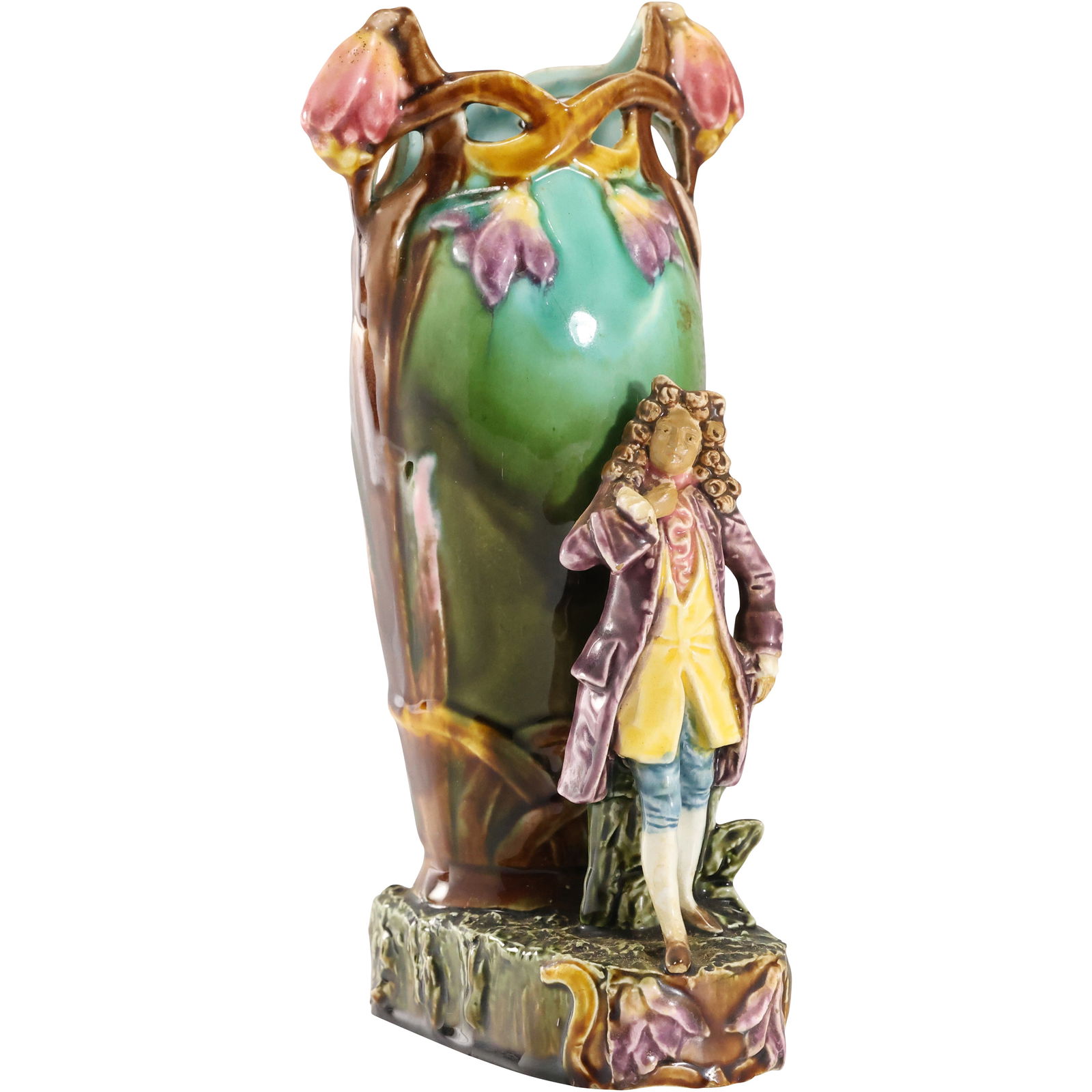 19th C. Art Nouveau Figural Majolica Vase with Colonial Classical Figure 8.5 in. height (1 of 20)