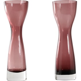 2 Amethyst Purple Vases Signed Marc Aurel Art Glass - Echtkristall 9 in. height