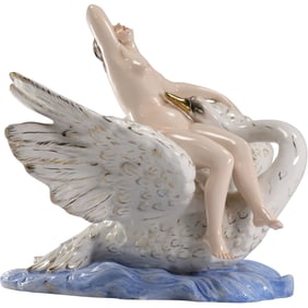 Vintage Capodimonte Porcelain Figurine, "Leda and the Swan," sculpted by Carlo Mollica, Italy 1960s