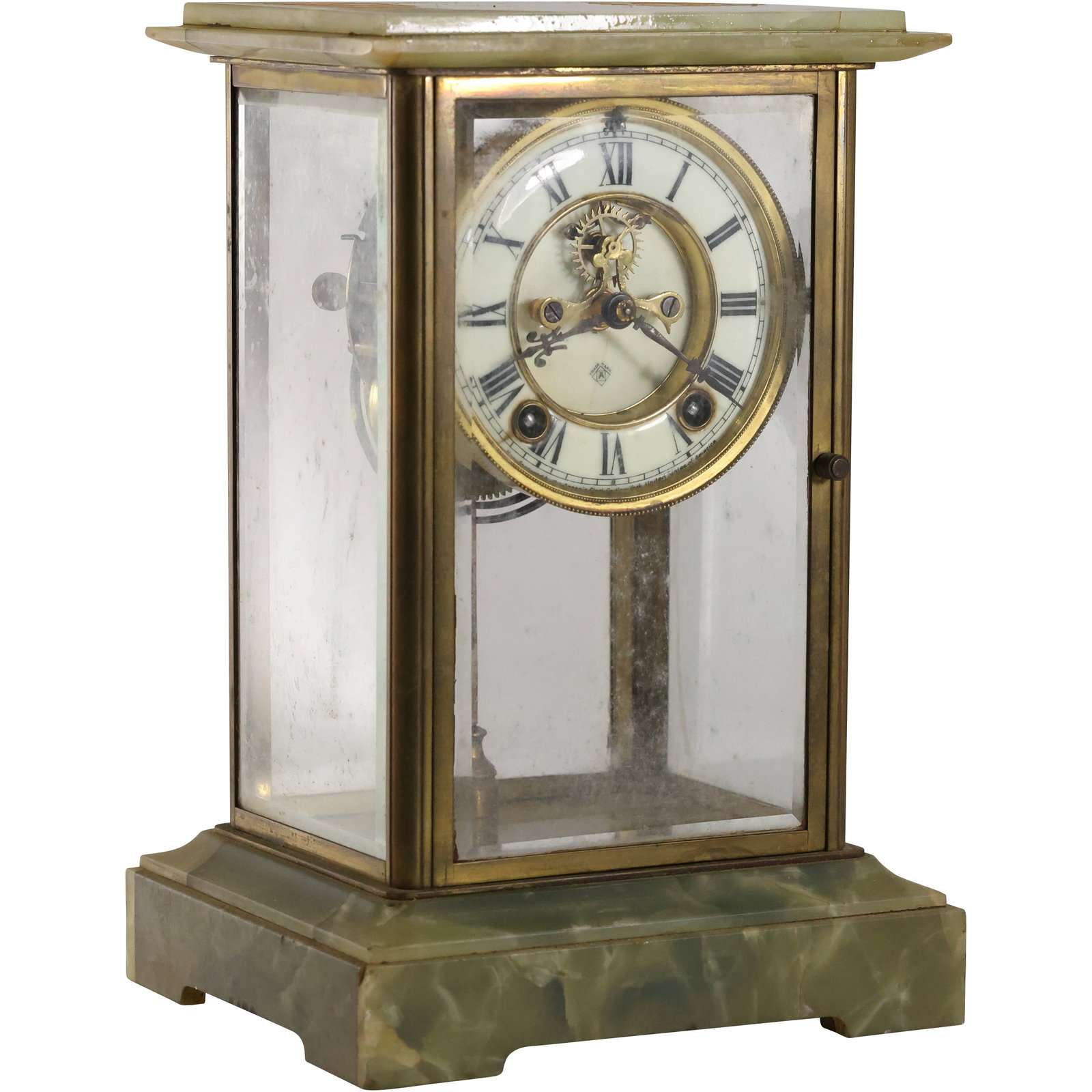 ANSONIA Crystal Regulator Mantle Clock Brass with Green Onyx Top and Base 11 in. height (1 of 17)