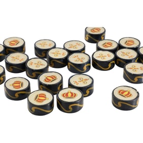 23 Vintage Game Chips in a Glass Vase 5 in. x 7 in. [jar]