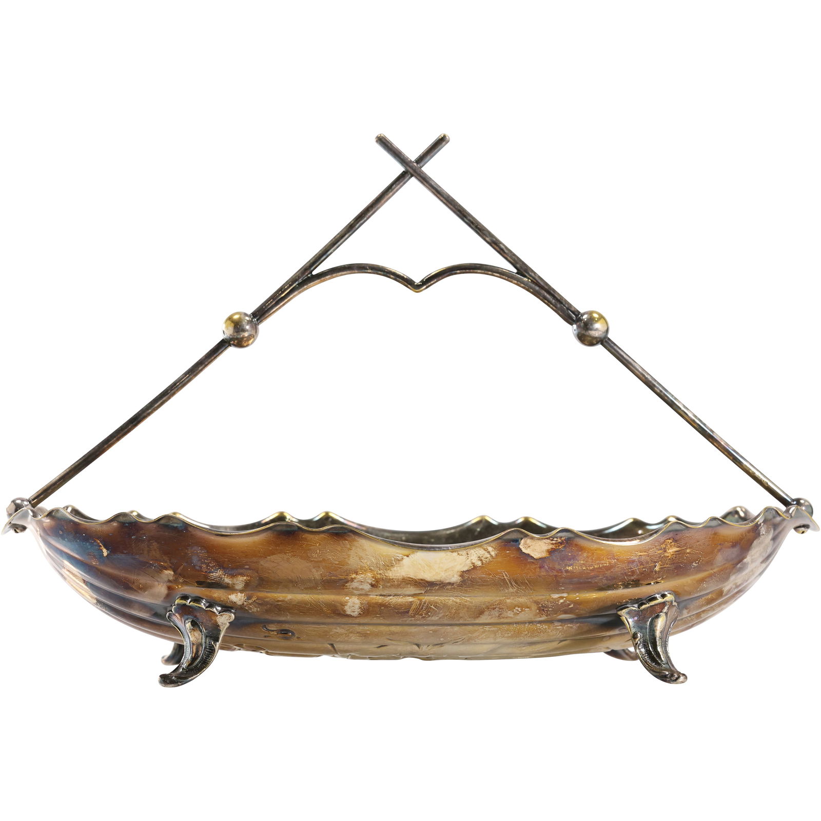 Unusual Art Nouveau Silver Plate Oval Basket with Stylized Embossed Flowers 13 in. length (1 of 14)