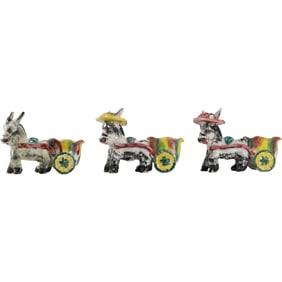3 VIETRI DONKEY PULLING CART DOLKER GAMBONE YELLOW HAT POTTERY SCULPTURE FIGURINES