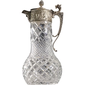 Vintage Silver Plate & Crystal Glass - Nat Joseph Bacchus CLARET JUG / Decanter 12 in. height