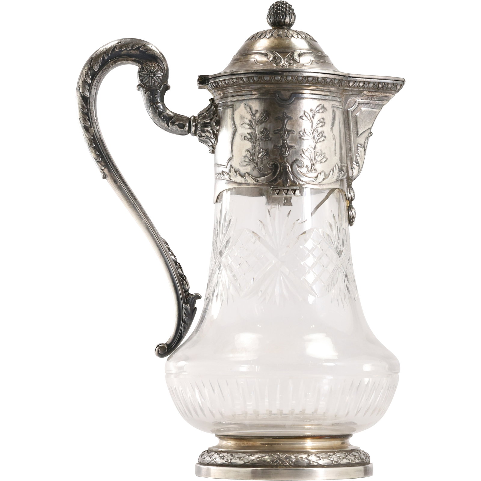 19th C. Cut Glass and Silver Plate Mounts Claret Jug 11.5 in. height [glass has line near top] (1 of 20)