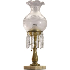 ASTRAL LAMP American 19th C. Attributed to Cornelius & Co., Philadelphia, Cut Frosted Shade, Prisms