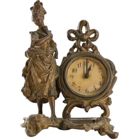 New Haven Clock Co. Antique Cast Iron Maiden Figural Clock 6.5 in. height x 5 in. wide