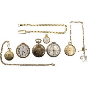6 Assorted Pocket Watches: Caravelle Div BW&Co W. Germany [works]; Westlox [works]; Hamilton