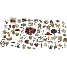 Estate Grouping of 80 + Costume Fashion Jewelry Pins and Scarf Pins - See Pictures