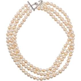 Sterling Silver Clasp Australian Classic 3-Strand White Freshwater Cultured Pearls Necklace 18 in.