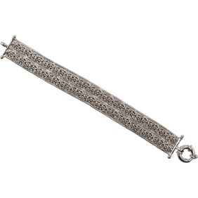 .925 Sterling Silver 26.6 grams Italy Double Interwind "O" Rings Bracelet 8 in. x 3/4 in.