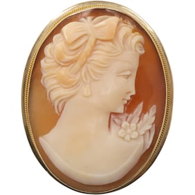 14K GOLD Frame CAMEO of Victorian Woman Portrait 1 1/2 in. x 1 1/4 in.