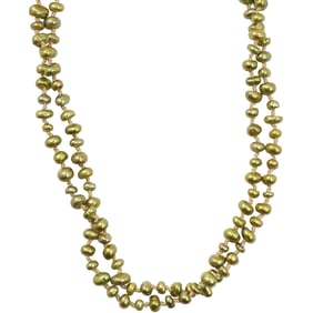 Genuine Honora Pistachio Green Baroque Pearl Bead Necklace ,925 Sterling Clasp 20 in. x 1/4 in.