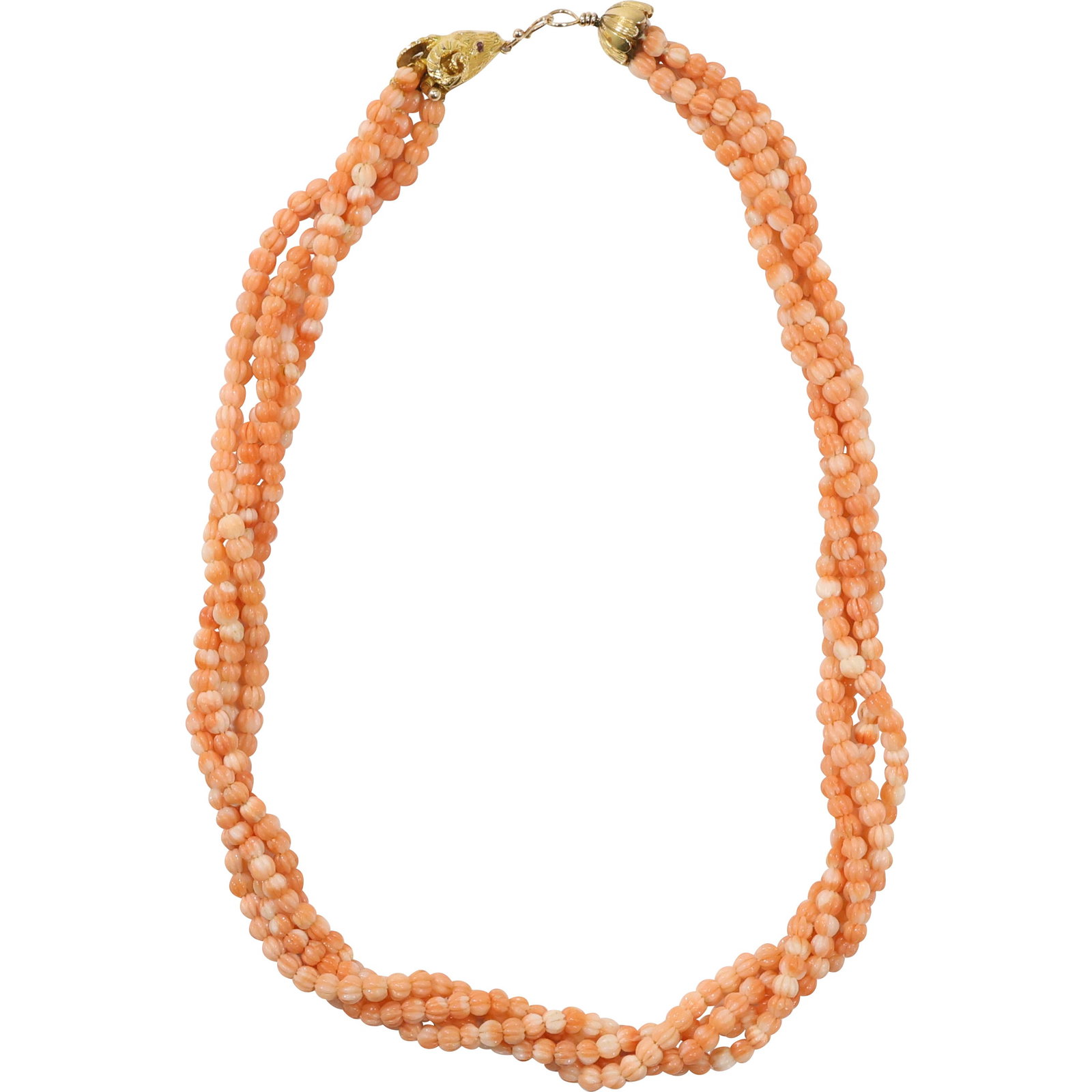 14K GOLD Ram's Heads with Riby Eyes 4-Strand Coral Necklace 18 in. x 3/4 in. (1 of 19)