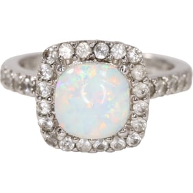 .925 Sterling Silver DL Opal and Diamond Ring Size 7 , 7/8 in. x 3/8 in.