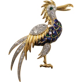 Stunning Enameled and Jeweled Large Dodo Bird Pin 4 1/4 in. x 3 1/2 in.