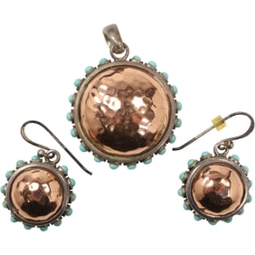 3 Pc. Barse .925 Sterling Silver Pendant and Drop Earrings Surrounded by Turquoise Stones