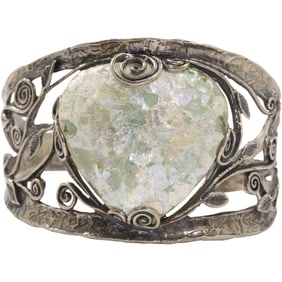 .925 Sterling Silver Wide Cuff Bracelet with Large MOP Mother of Pearl Center Stone 2 1/2 in.
