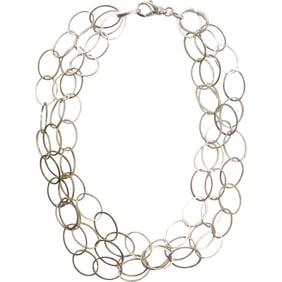 .925 Sterling Silver 39.4 grams 3-Strand Large Open Links Chain Necklace 18 in. x 1 1/2 in.