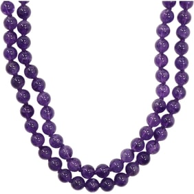 Purple Amethyst Bead Necklace .925 Sterling Clasp 30 in. x 1/4 in.