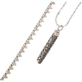 [2] .925 Sterling Silver CZ Necklace 12 in. x 1/4 in.; Sterling Filigree Pendant Necklace on Italy